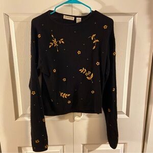 Black Sweater with Gold Floral Design